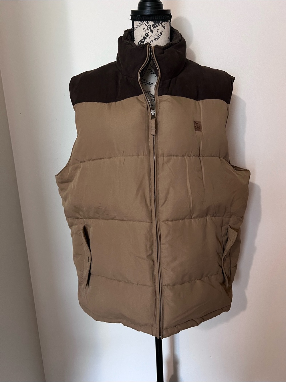 Coleman Two-Tone Puffer Vest Tan & Brown Men's Size Large